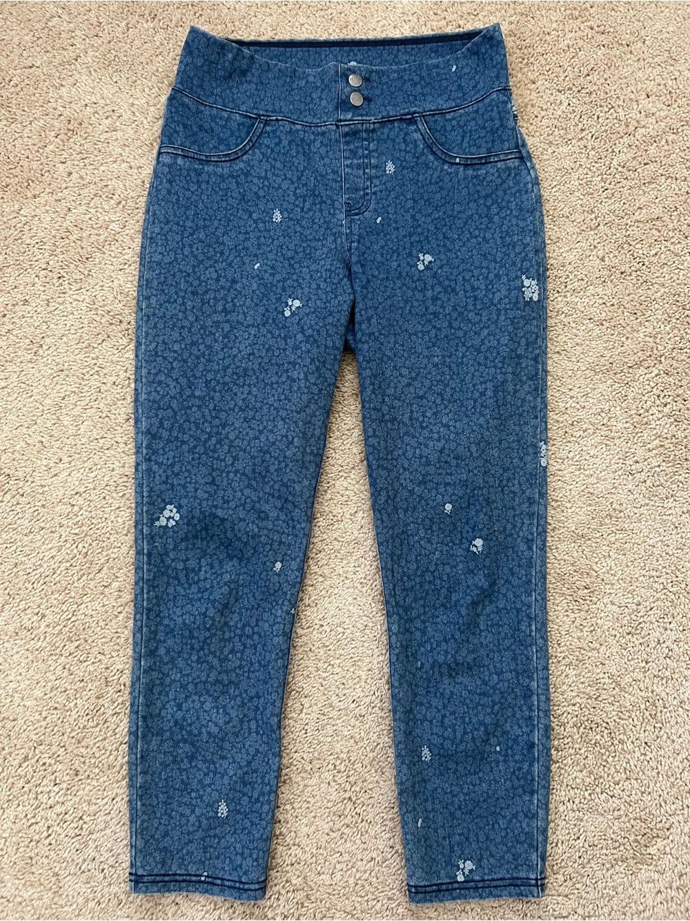 Hue Ditsy Floral Women’s Size Small Cropped Denim Leggings Pull On
